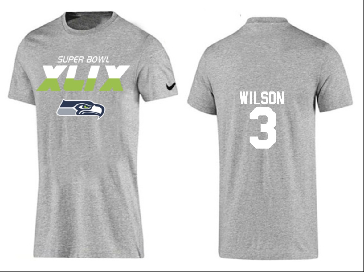 Mens Seattle Seahawks #3 Wilson Superbowl Grey T-Shirt