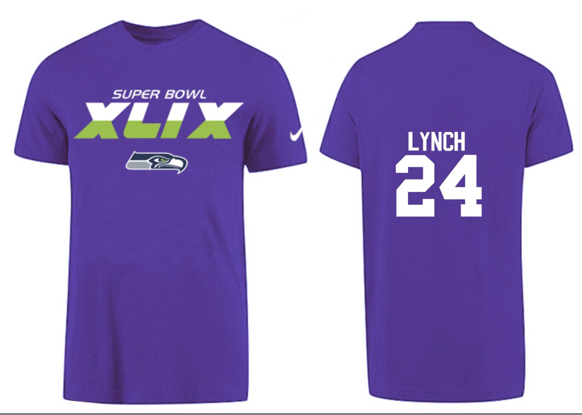 Mens Seattle Seahawks #24 Lynch Superbowl Purple T-Shirt