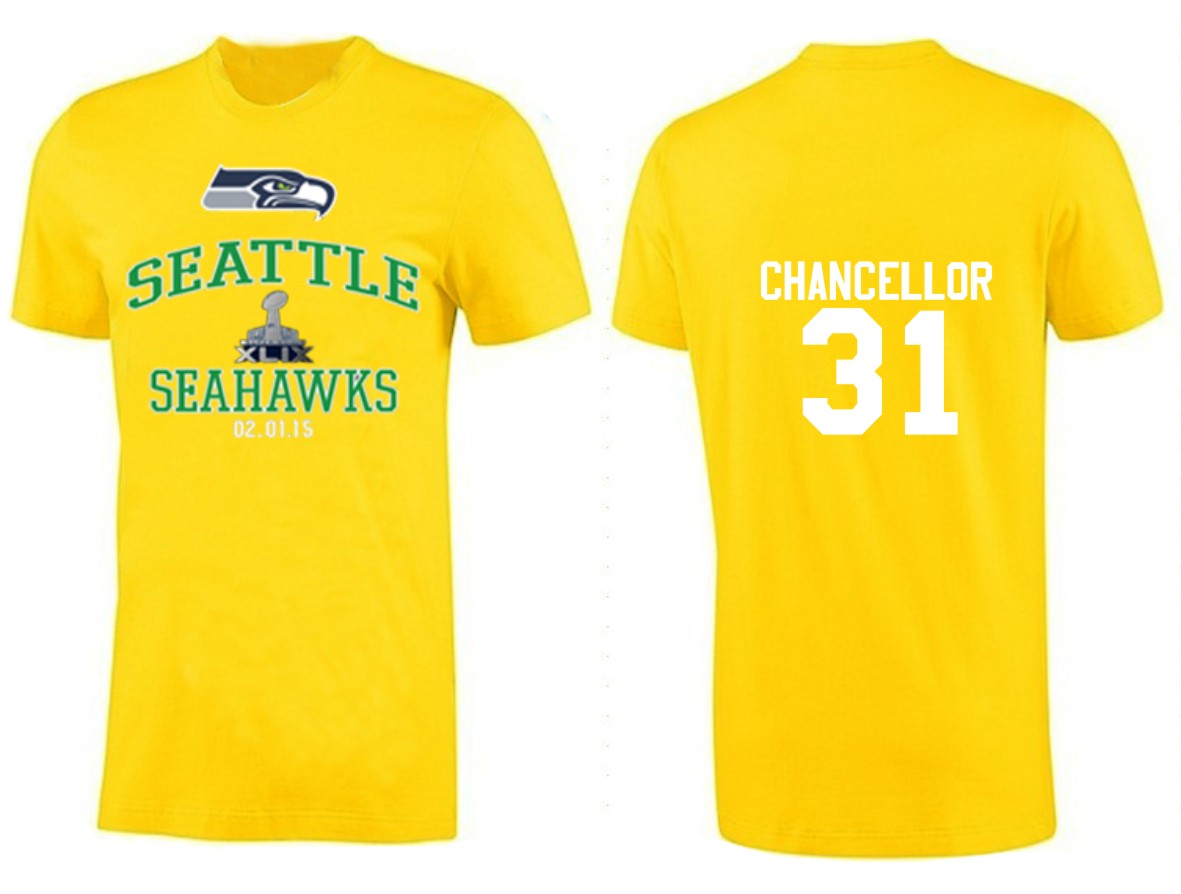 Mens Seattle Seahawks #31 Chancellor Yellow Superbowl T-Shirt