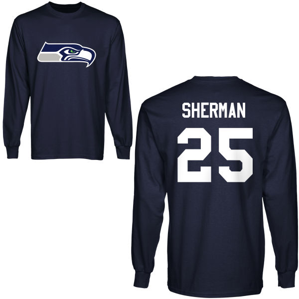 Mens Seattle Seahawks #25 Sherman D.Blue Hoodie