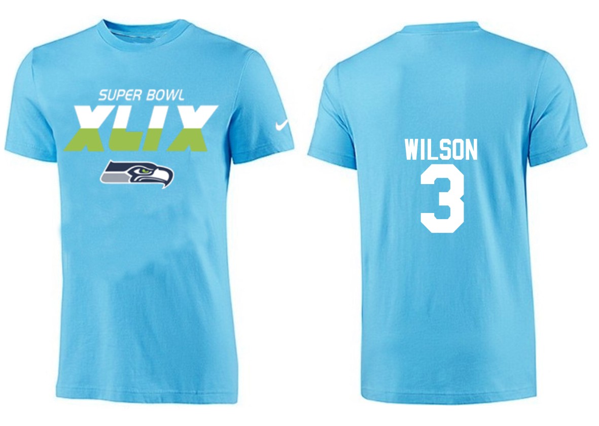 Mens Seattle Seahawks #3 Wilson Superbowl L.Blue T-Shirt