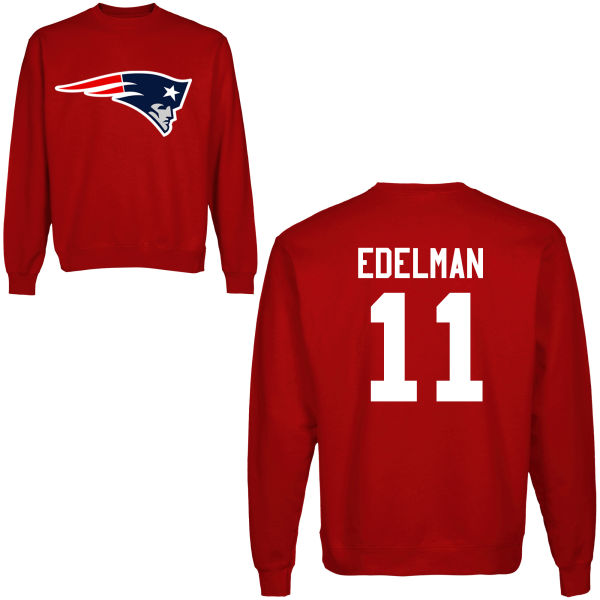 Mens New England Patriots #11 Edelman Red Color Hoodie