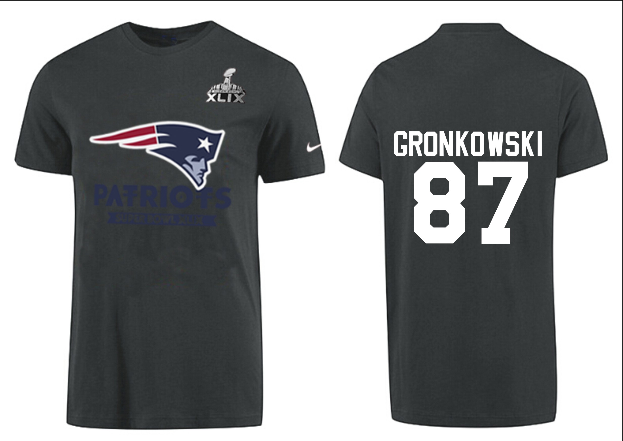 Mens New England Patriots #87 Gronkowski Black Color Superbowl T-Shirt