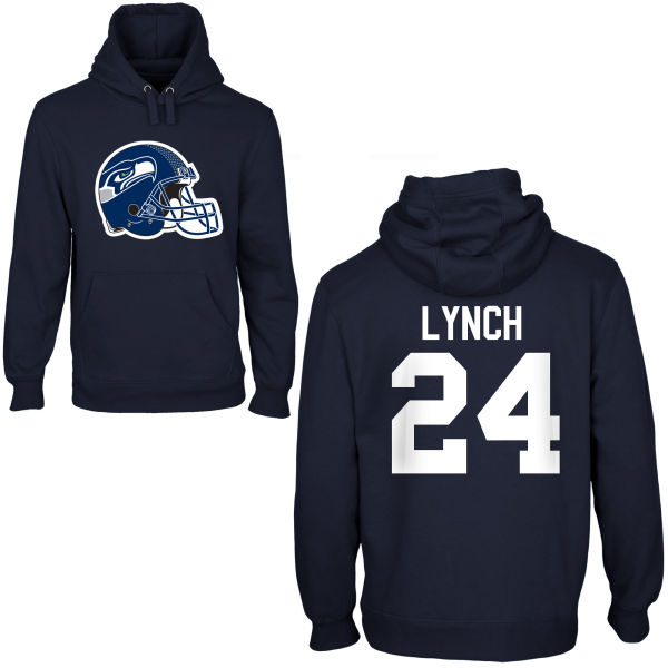 Mens Seattle Seahawks #24 Lynch D.Blue Pullover Hoodie