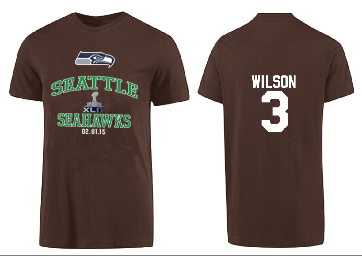 Mens Seattle Seahawks #3 Wilson Brown Superbowl T-Shirt