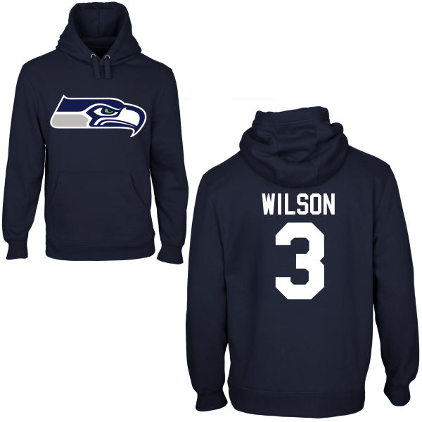 Mens Seattle Seahawks #3 Wilson D.Blue Color Pullover Hoodie
