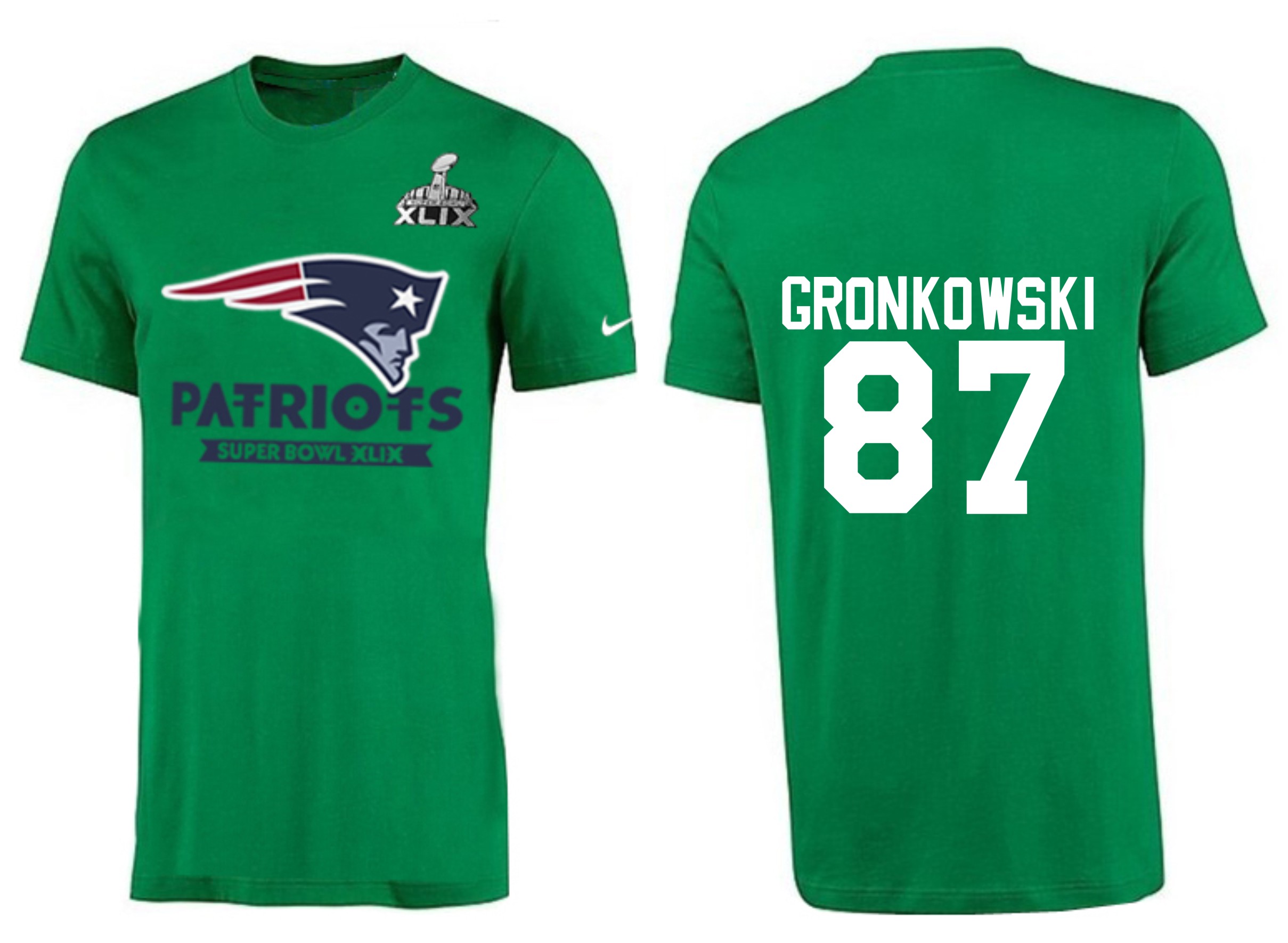 Mens New England Patriots #87 Gronkowski Green Superbowl T-Shirt