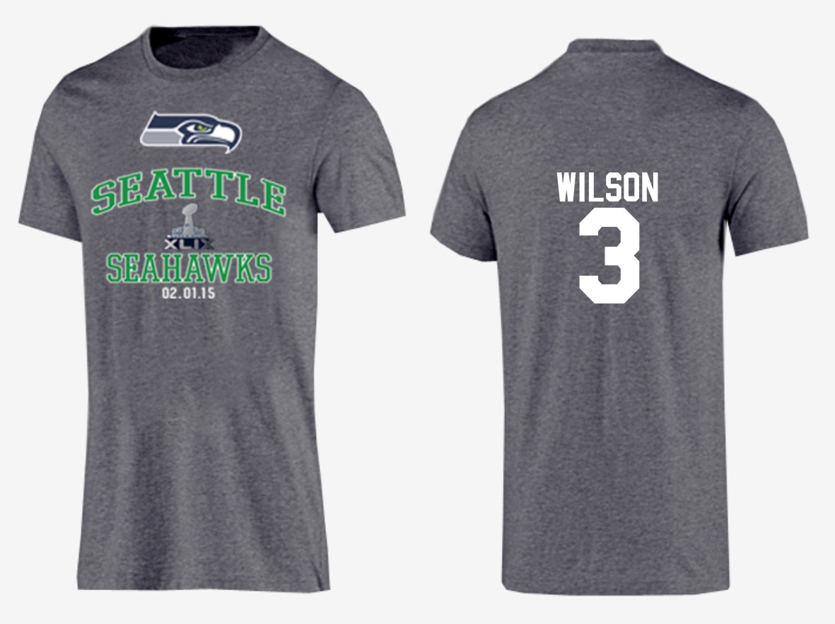 Mens Seattle Seahawks #3 Wilson Grey Superbowl T-Shirt