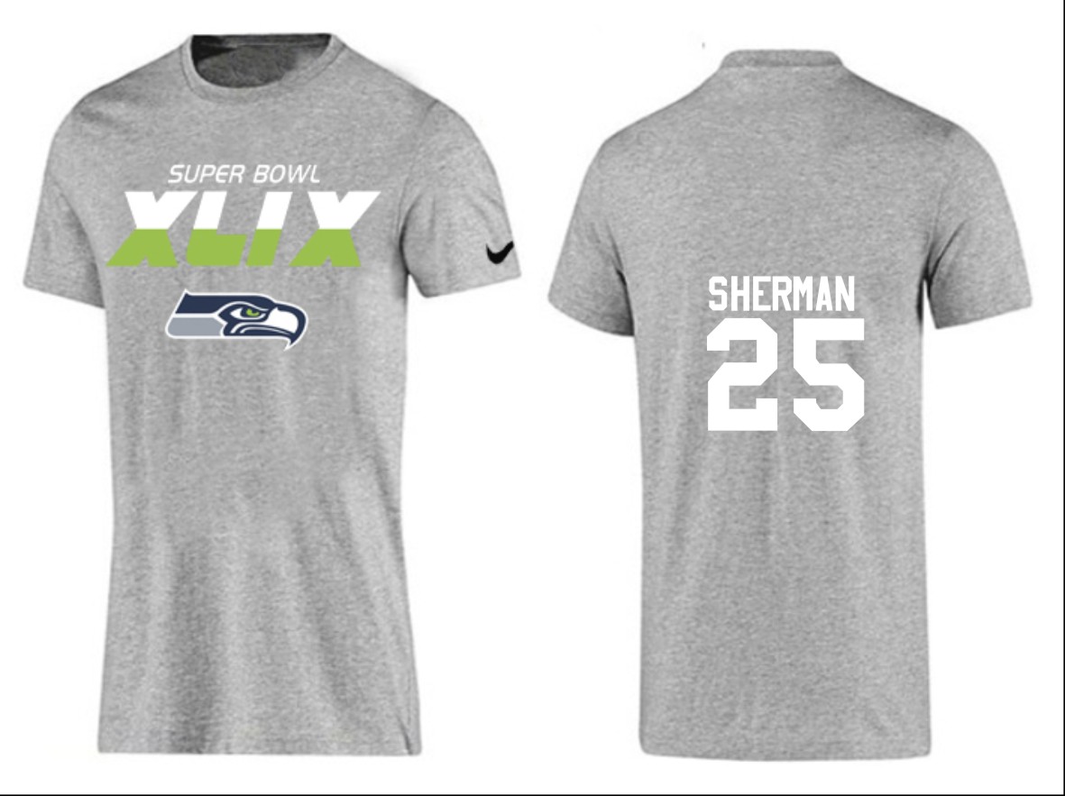 Mens Seattle Seahawks #25 Sherman Superbowl Grey T-Shirt