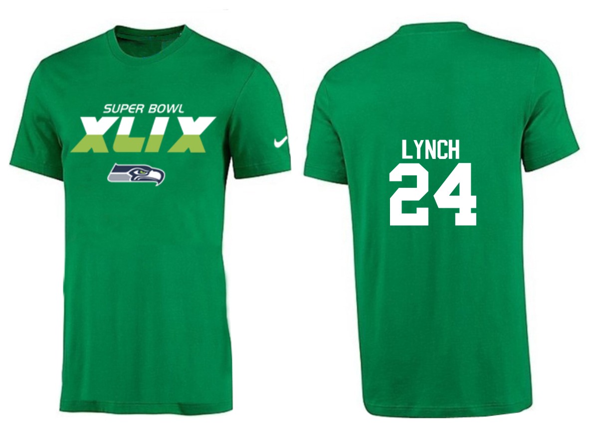 Mens Seattle Seahawks #24 Lynch Green Color Superbowl T-Shirt