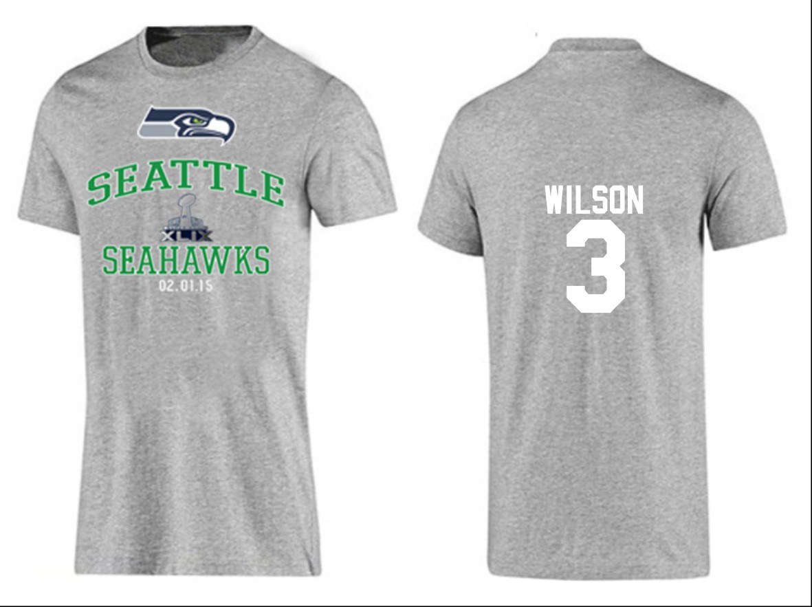 Mens Seattle Seahawks #3 Wilson Superbowl Grey Color T-Shirt