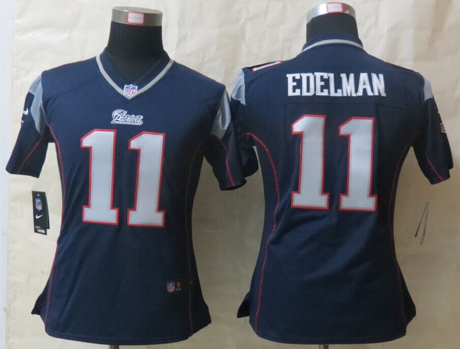 Women Nike New England Patriots 11 Edelman Blue Game Jerseys