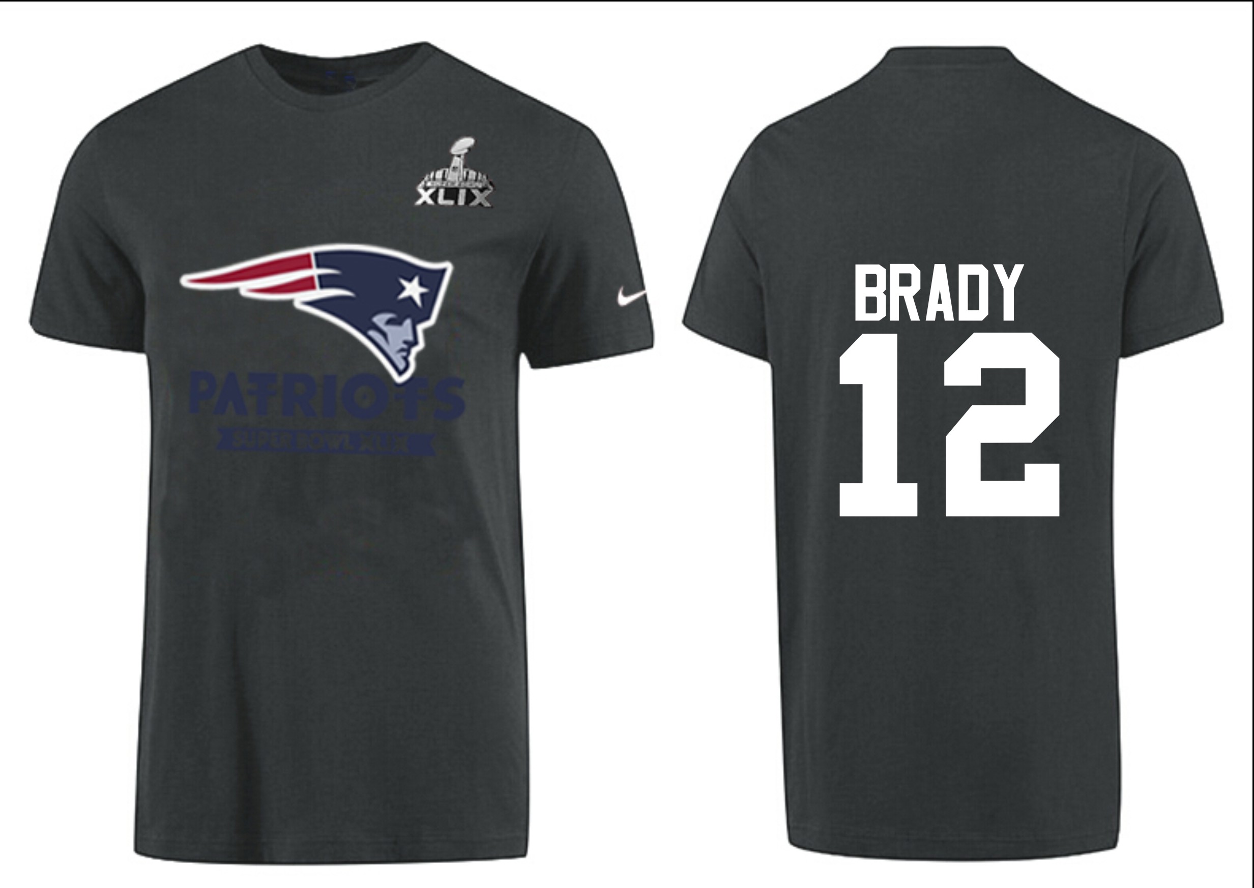 Mens New England Patriots #12 Brady Black Superbowl T-Shirt