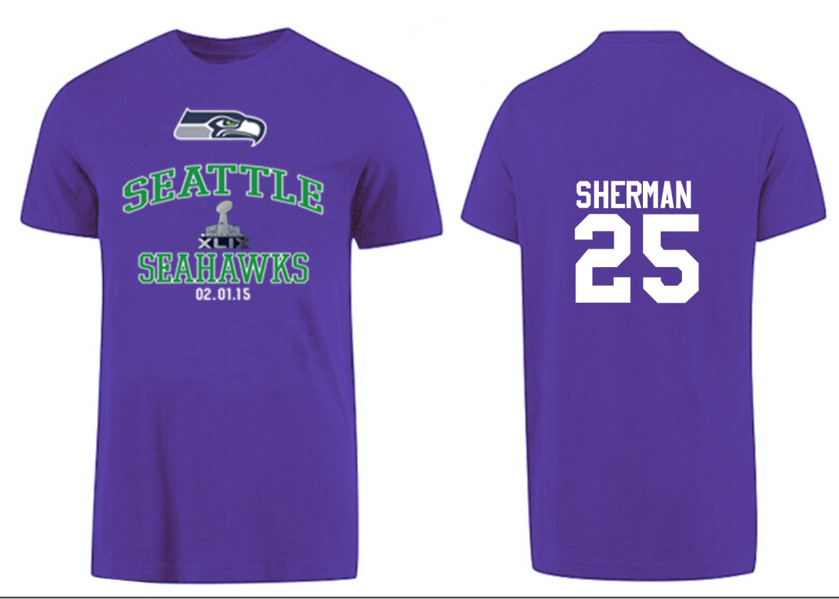 Mens Seattle Seahawks #25 Sherman Superbowl T-Shirt Purple