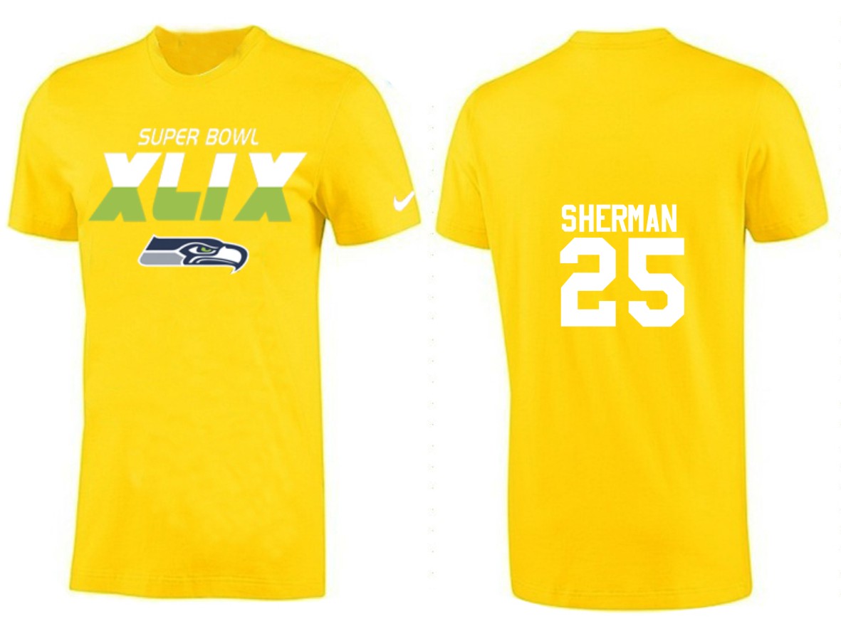 Mens Seattle Seahawks #25 Sherman Superbowl T-Shirt Yellow
