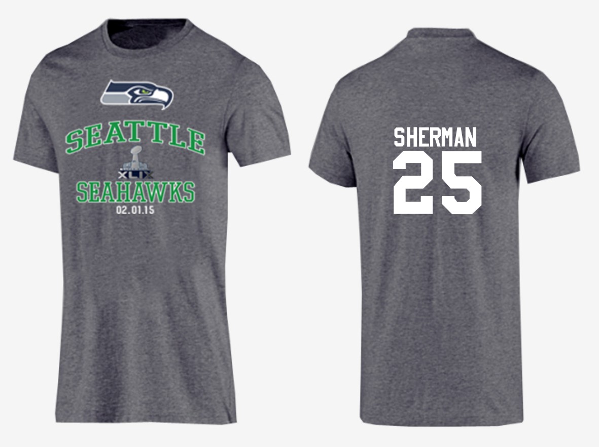 Mens Seattle Seahawks #25 Sherman Superbowl D.Grey T-Shirt