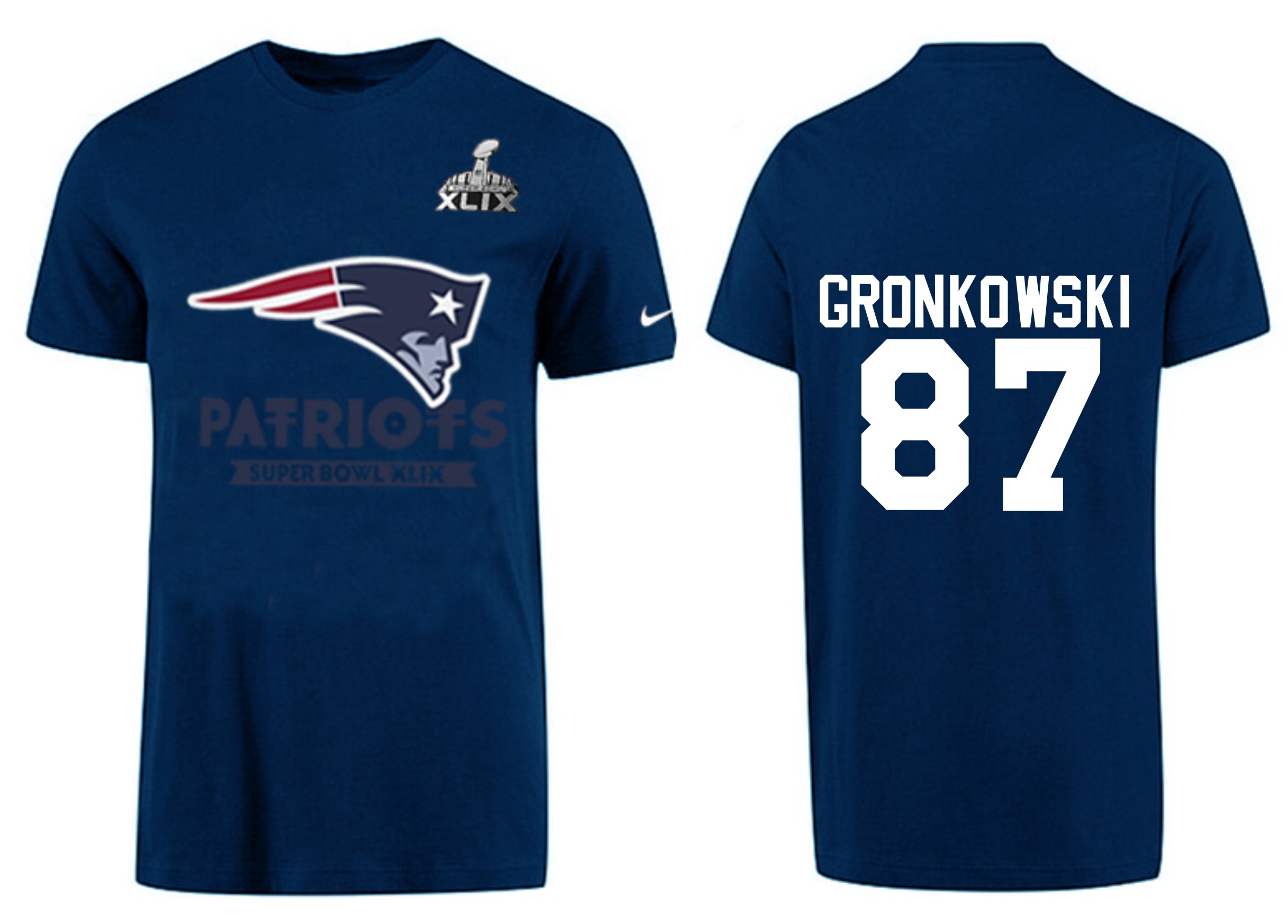 Mens New England Patriots #87 Gronkowski D.Blue Superbowl T-Shirt