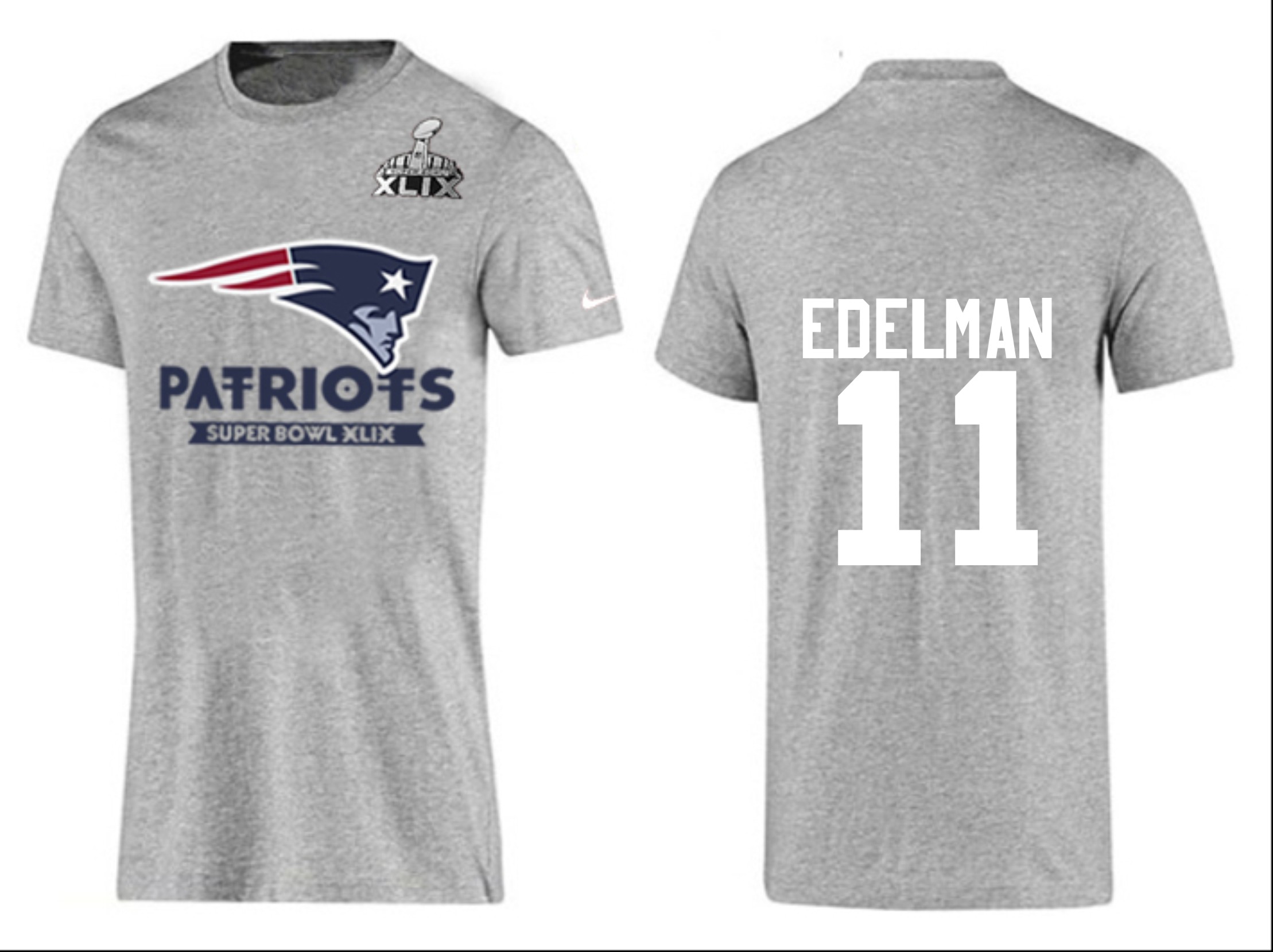 Mens New England Patriots #11 Edelman Grey Color Superbowl T-Shirt