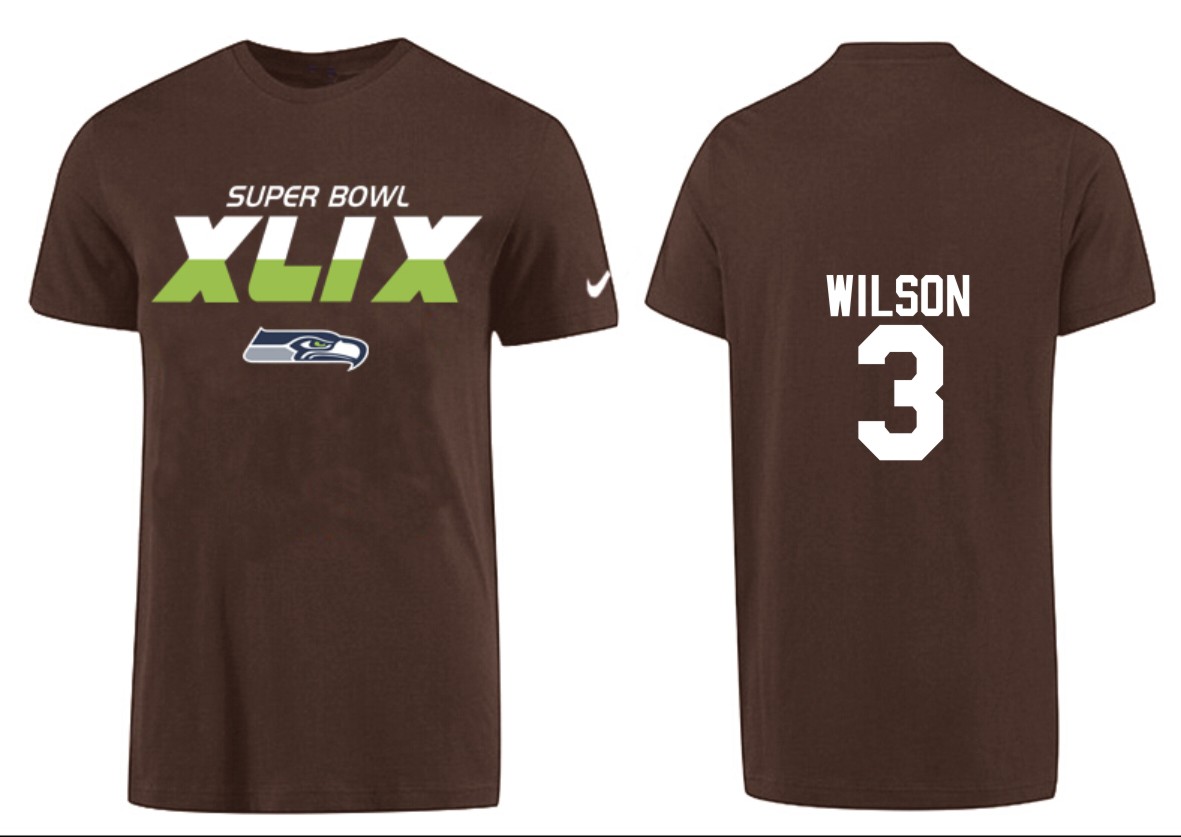 Mens Seattle Seahawks #3 Wilson Superbowl Brown T-Shirt