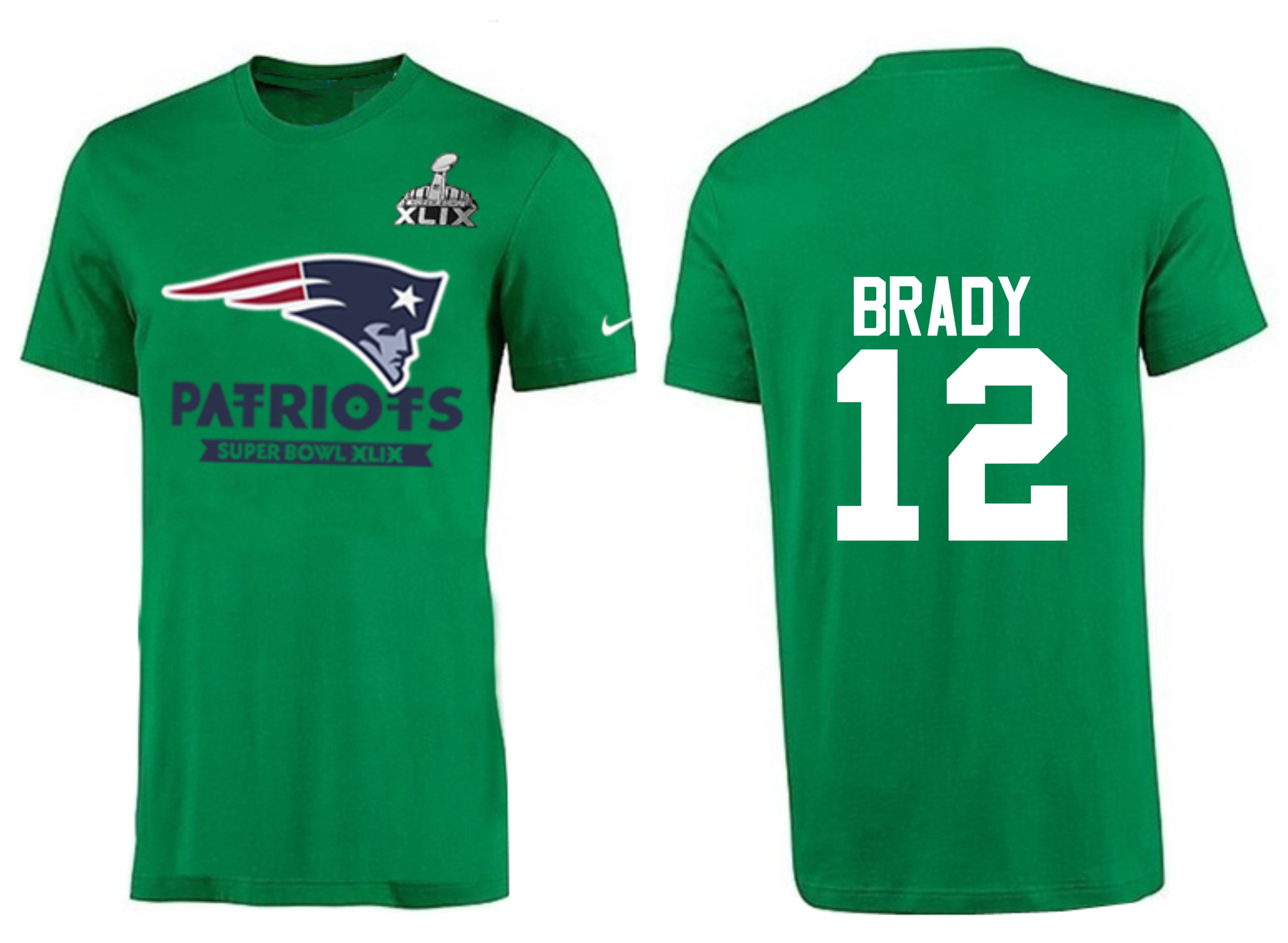 Mens New England Patriots #12 Brady Green Superbowl T-Shirt