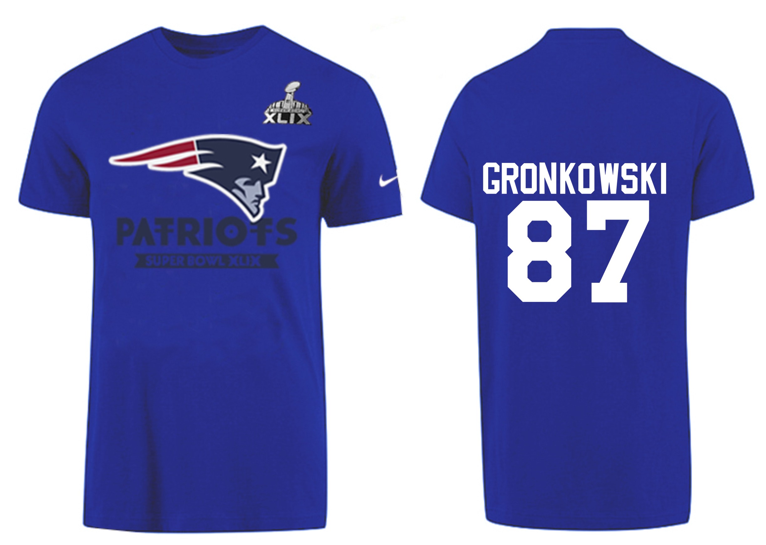 Mens New England Patriots #87 Gronkowski Blue Superbowl T-Shirt