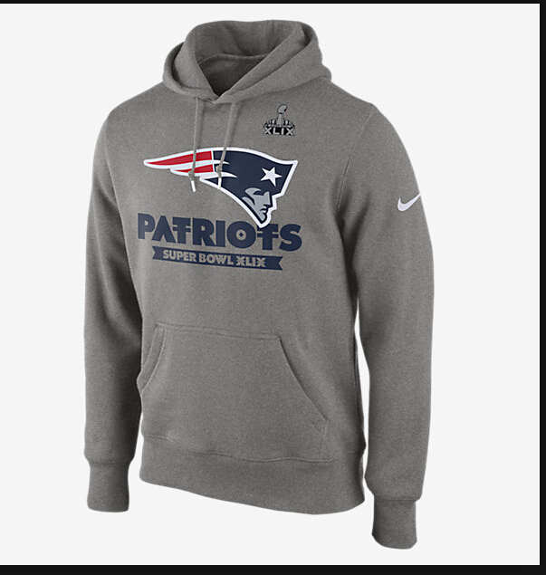 Mens New England Patriots Nike Gray Color Super Bowl XLIX Bound Logo Pullover Hoodie