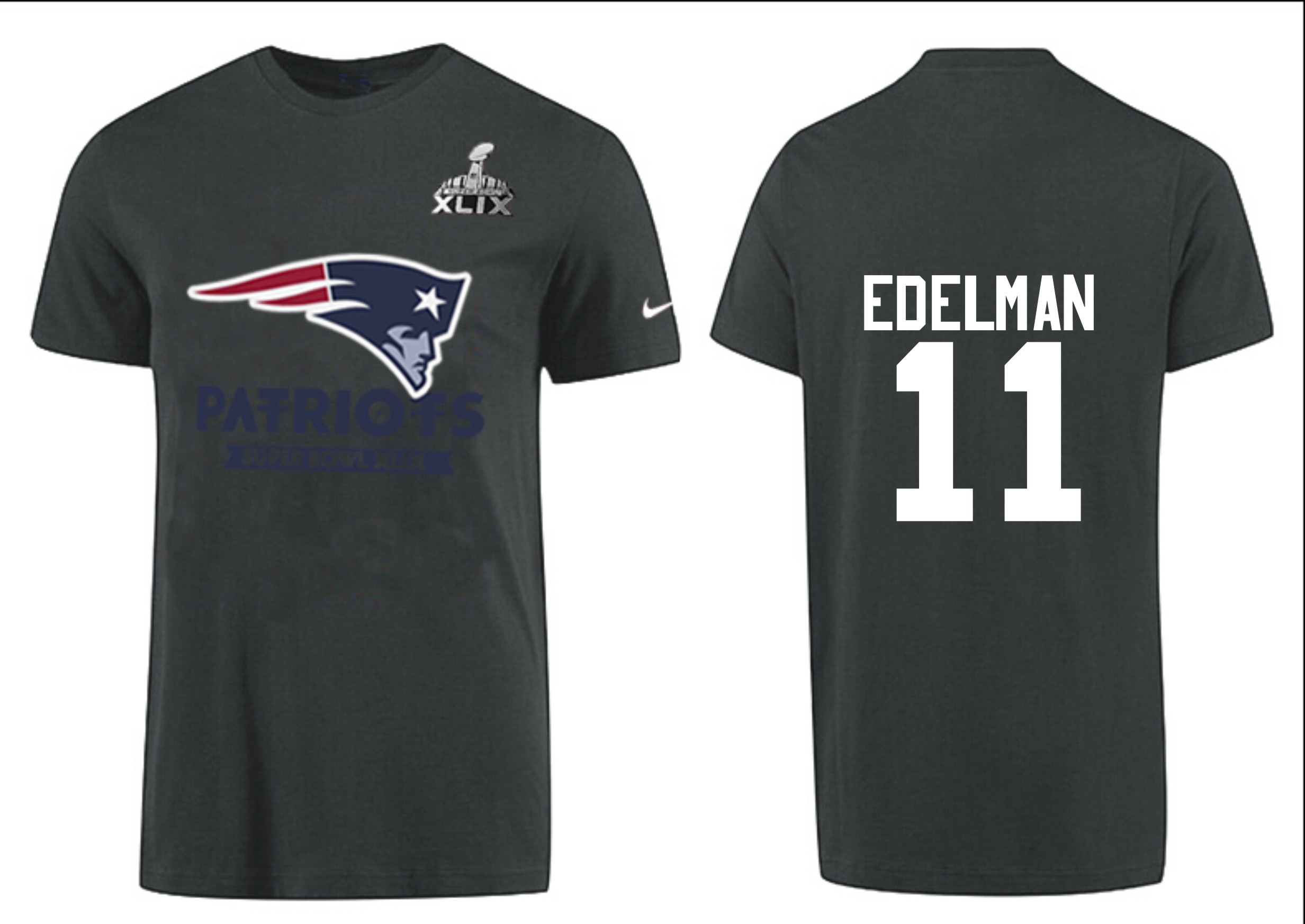 Mens New England Patriots #11 Edelman Black Color Superbowl T-Shirt