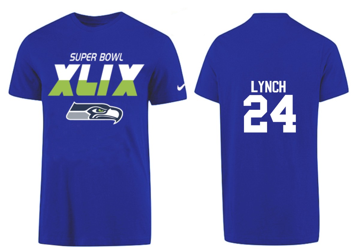 Mens Seattle Seahawks #24 Lynch Blue Superbowl T-Shirt