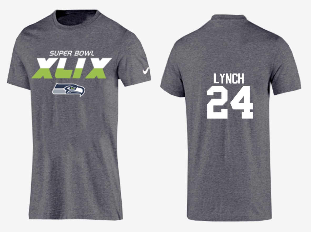 Mens Seattle Seahawks #24 Lynch Superbowl Grey T-Shirt