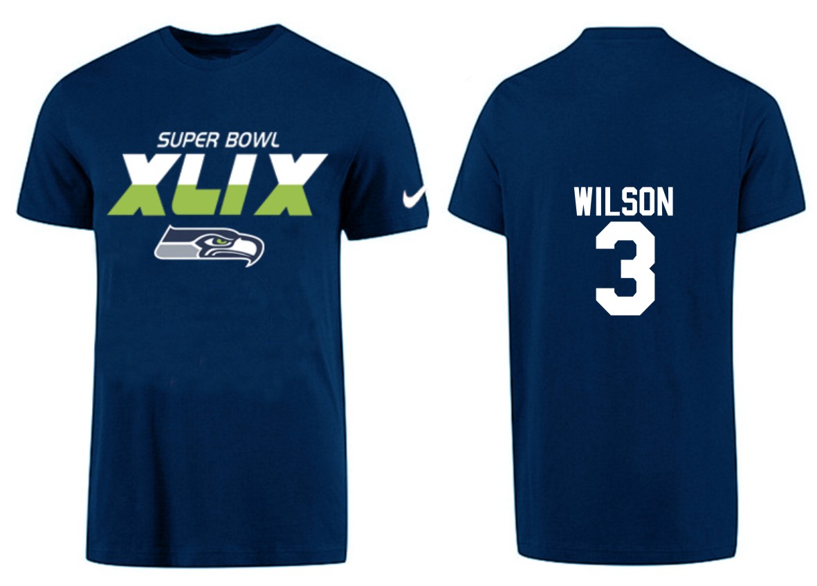 Mens Seattle Seahawks #3 Wilson Superbowl Blue T-Shirt