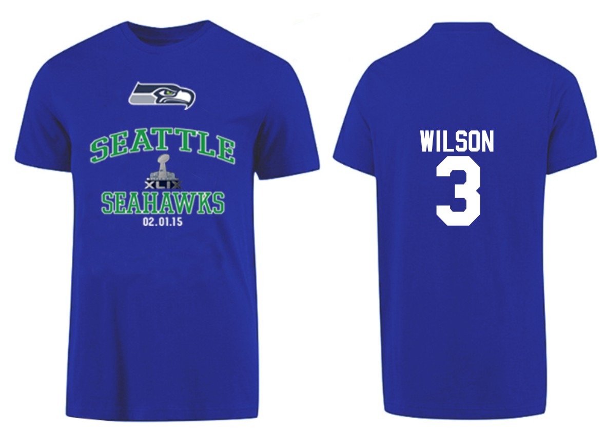 Mens Seattle Seahawks #3 Wilson Superbowl Blue Color T-Shirt