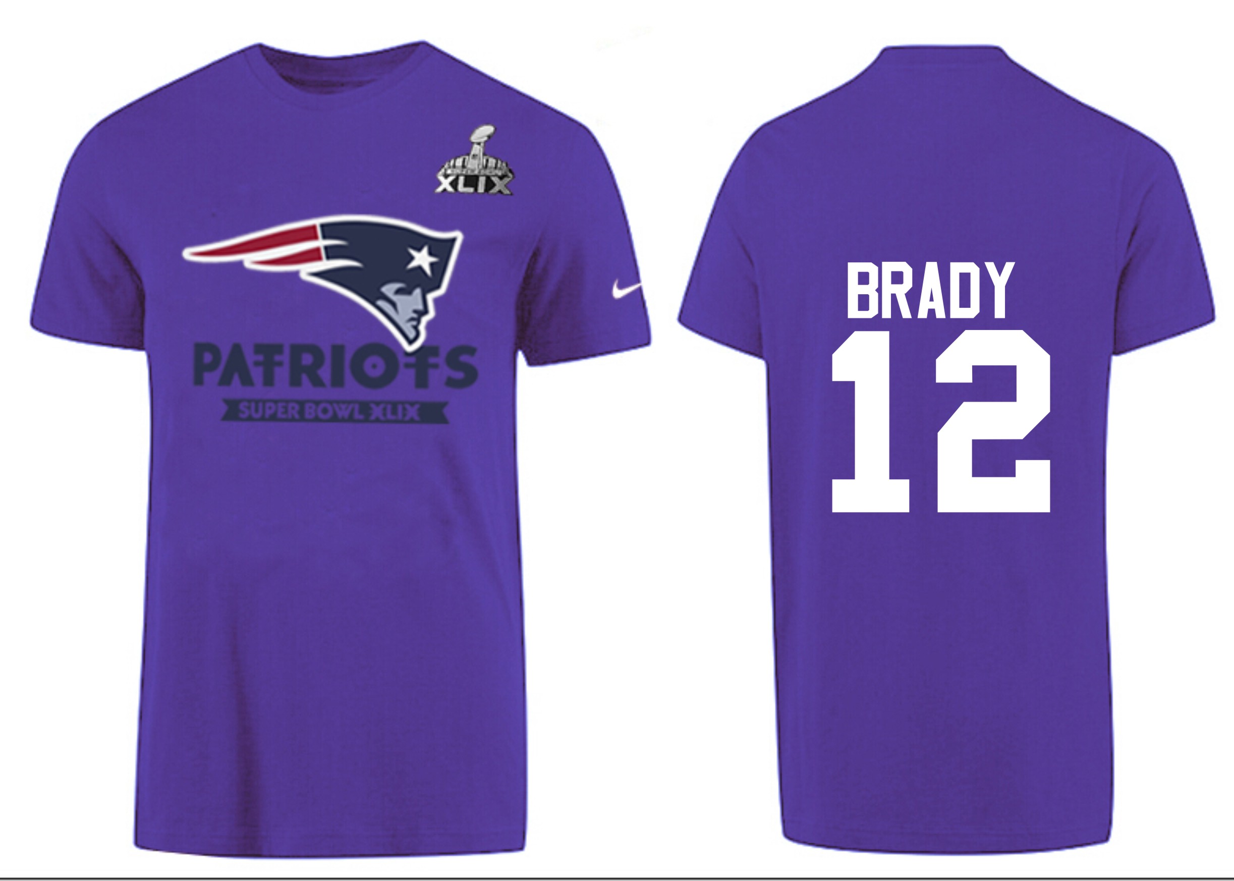 Mens New England Patriots #12 Brady Purple Superbowl T-Shirt