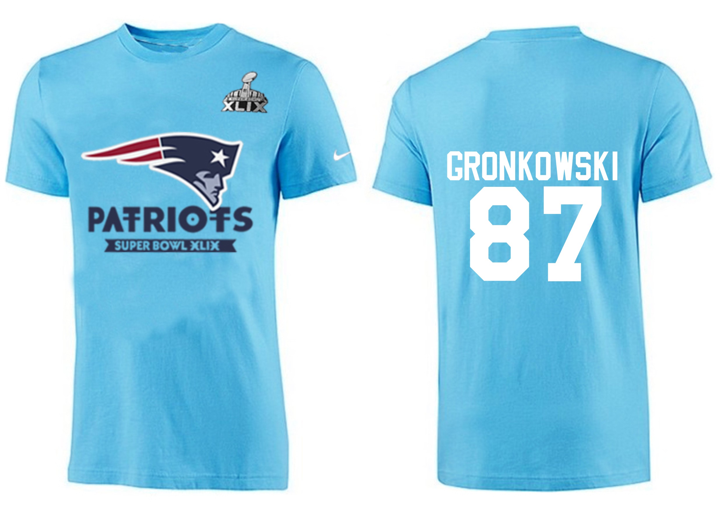 Mens New England Patriots #87 Gronkowski L.Blue Superbowl T-Shirt