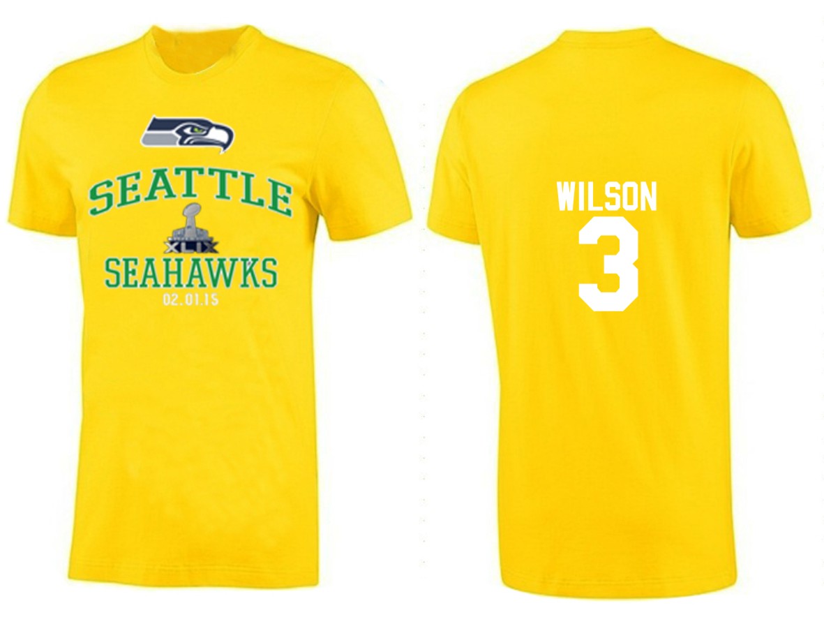 Mens Seattle Seahawks #3 Wilson Yellow Superbowl T-Shirt