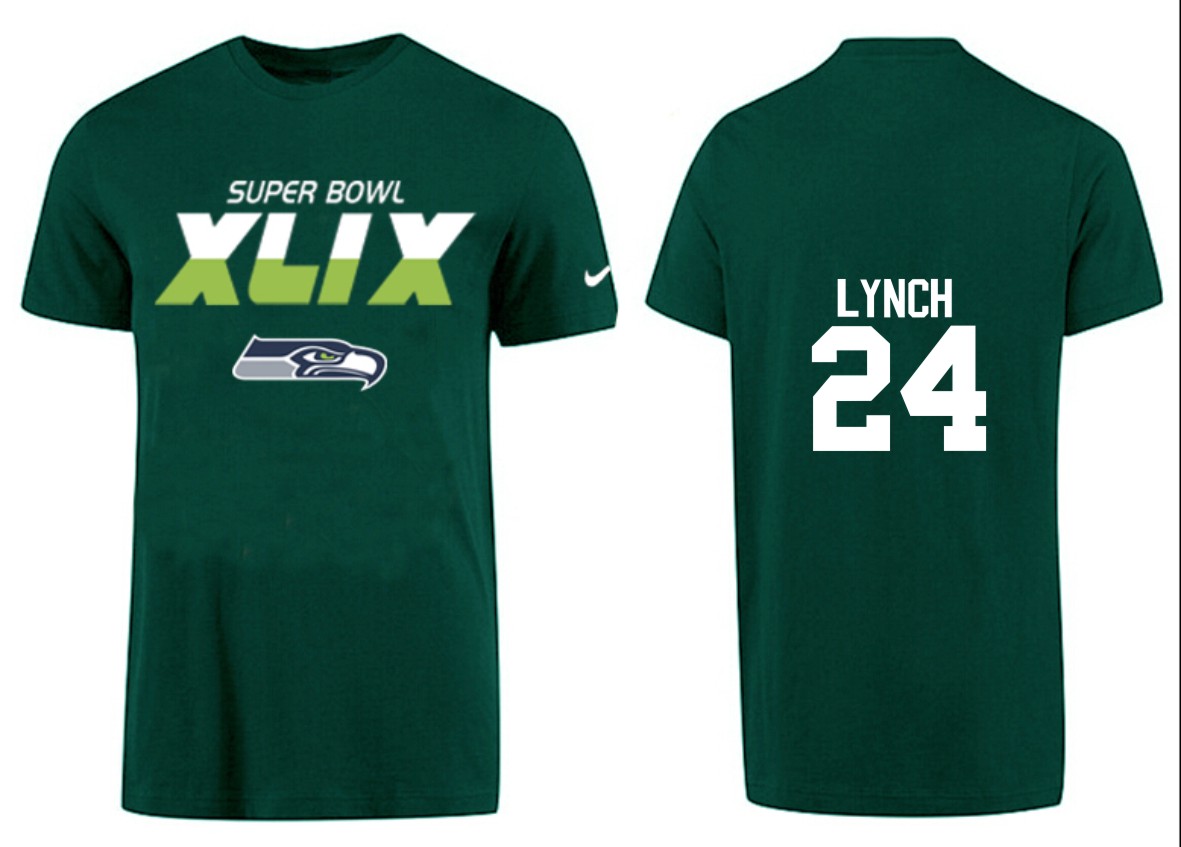 Mens Seattle Seahawks #24 Lynch Superbowl Green T-Shirt