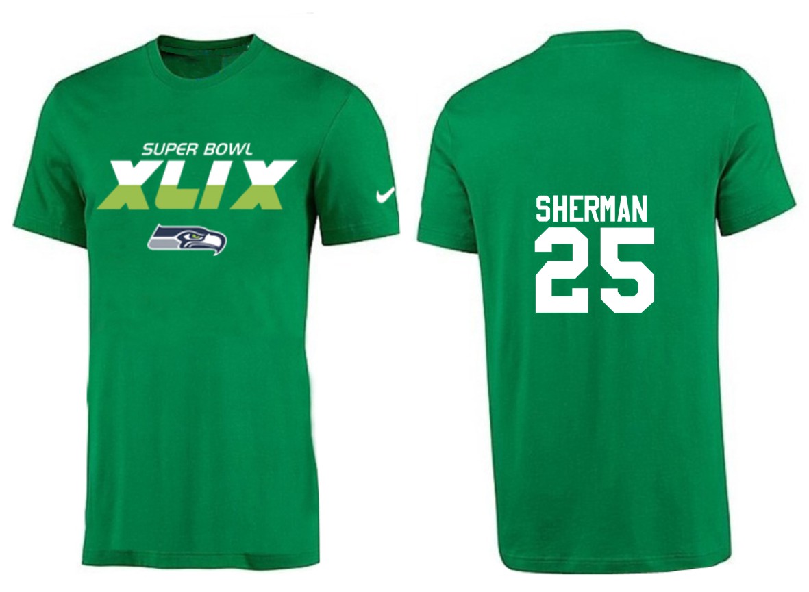 Mens Seattle Seahawks #25 Sherman Superbowl Green T-Shirt