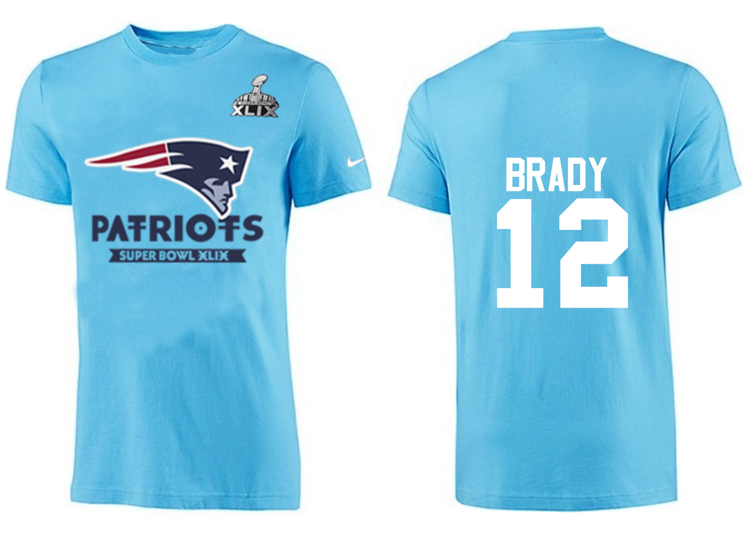 Mens New England Patriots #12 Brady L.Blue Superbowl T-Shirt