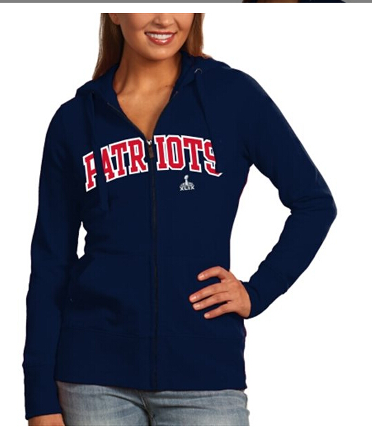 Womens New England Patriots Antigua Navy Blue Super Bowl XLIX Bound Signature Full Zip Hooded Sweatshirt