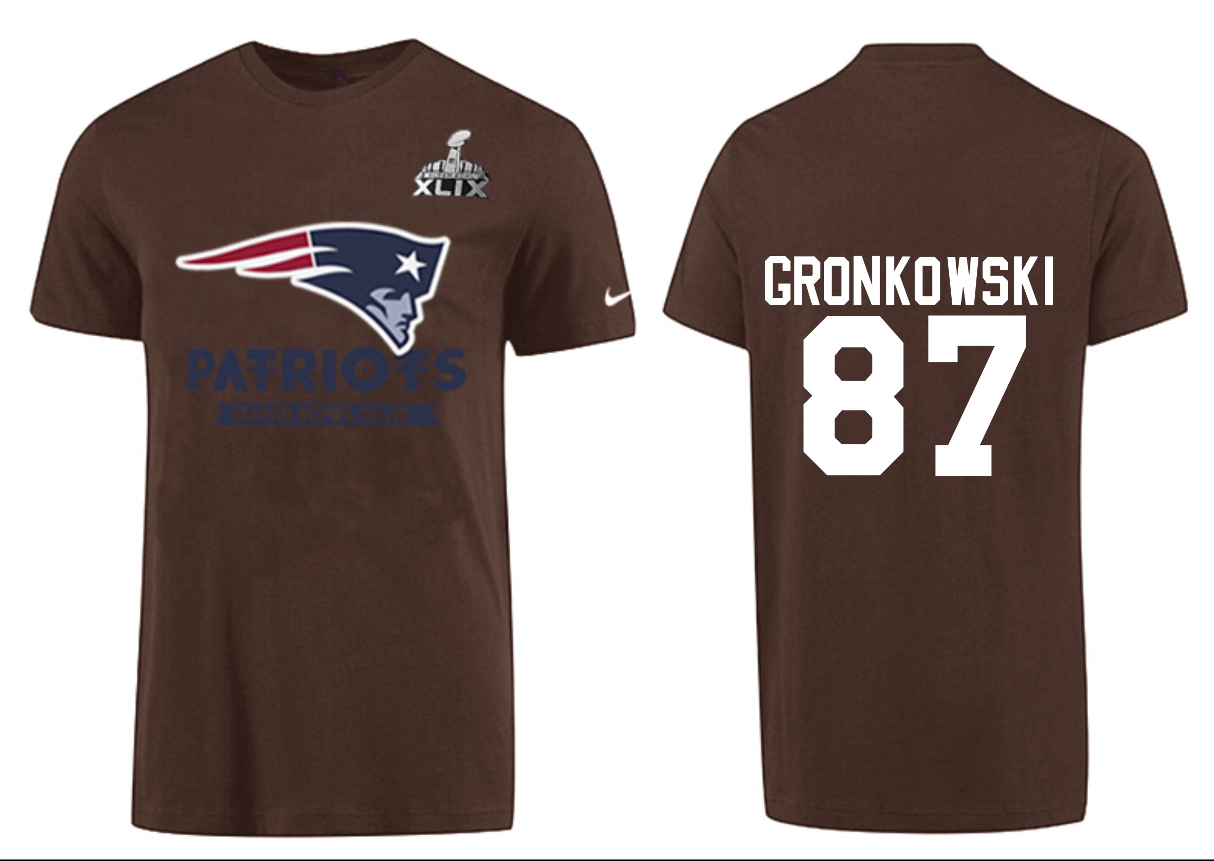 Mens New England Patriots #87 Gronkowski Brown Superbowl T-Shirt