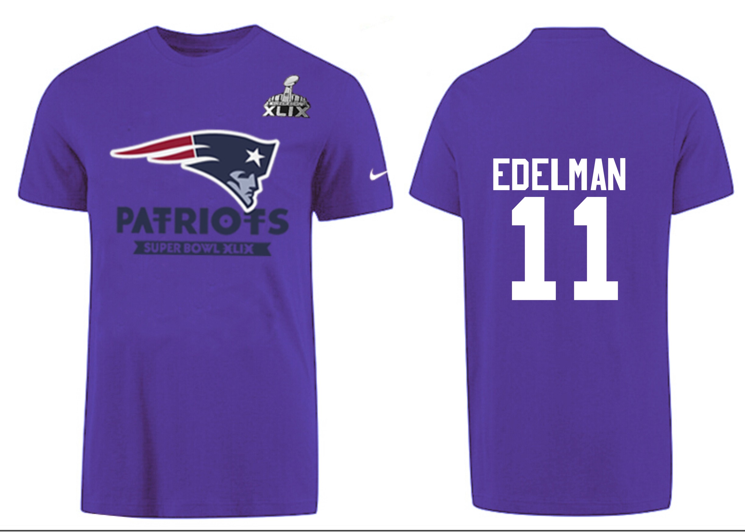 Mens New England Patriots #11 Edelman Purple Superbowl T-Shirt