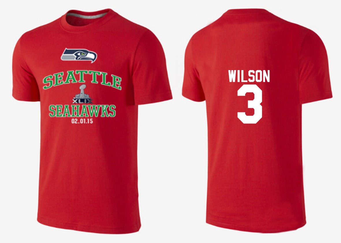 Mens Seattle Seahawks #3 Wilson Red Superbowl T-Shirt