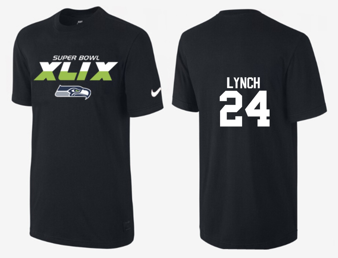 Mens Seattle Seahawks #24 Lynch Black Color Superbowl T-Shirt