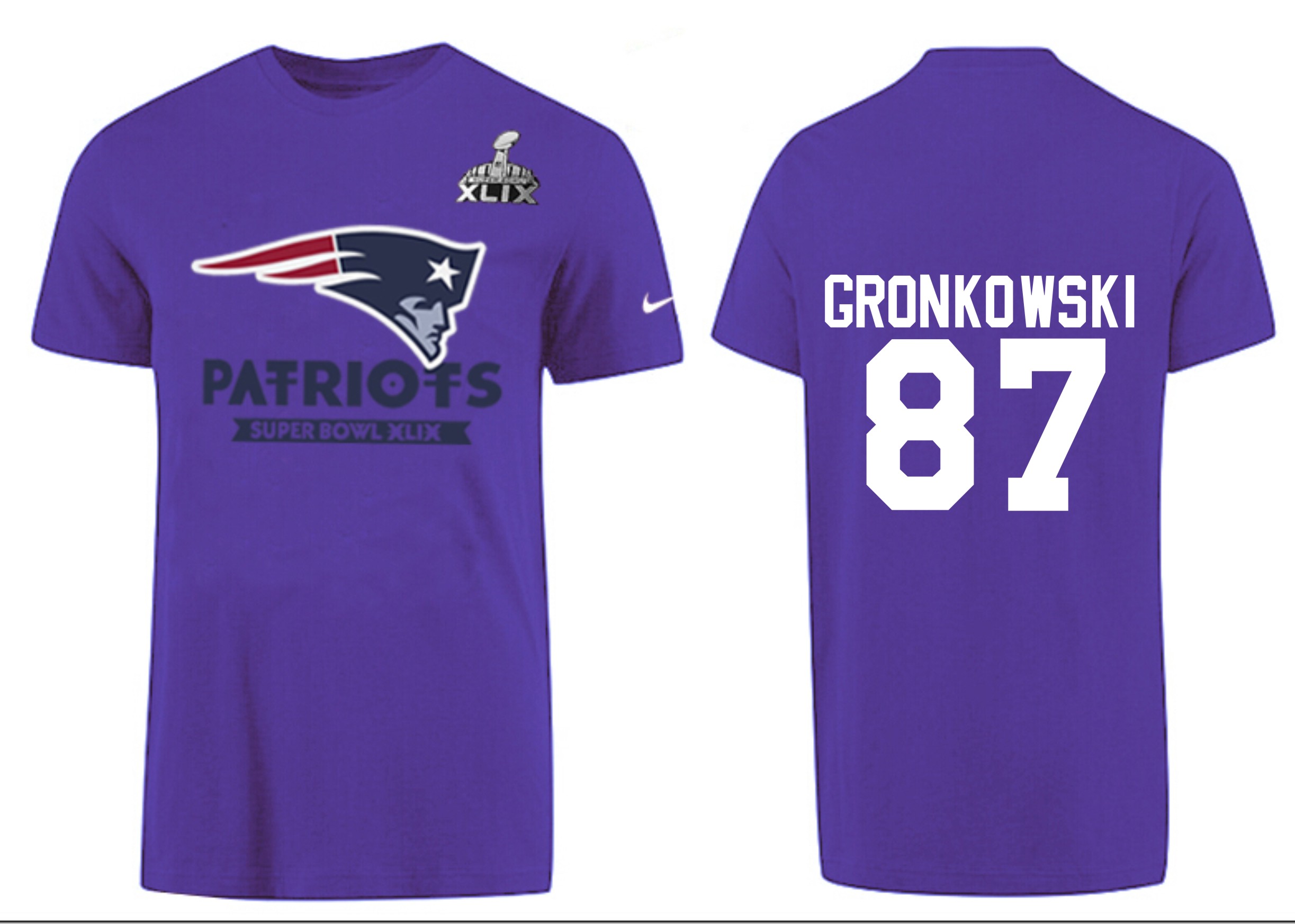 Mens New England Patriots #87 Gronkowski Purple Superbowl T-Shirt