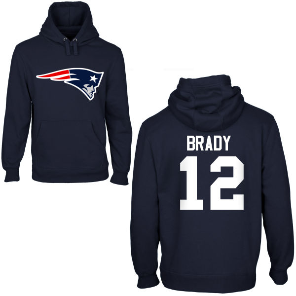 Mens New England Patriots #12 Brady D.Blue Pullover Hoodie