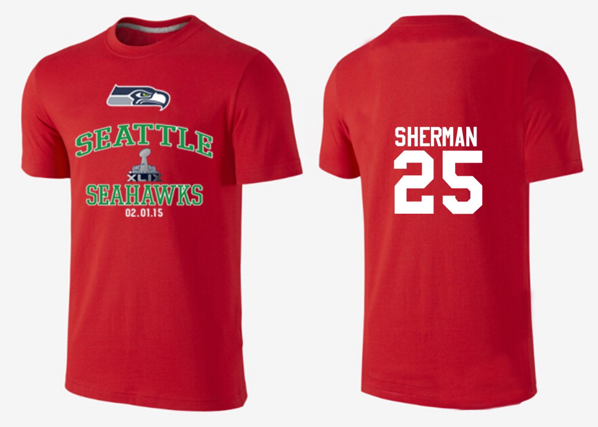 Mens Seattle Seahawks #25 Sherman Superbowl Red T-Shirt
