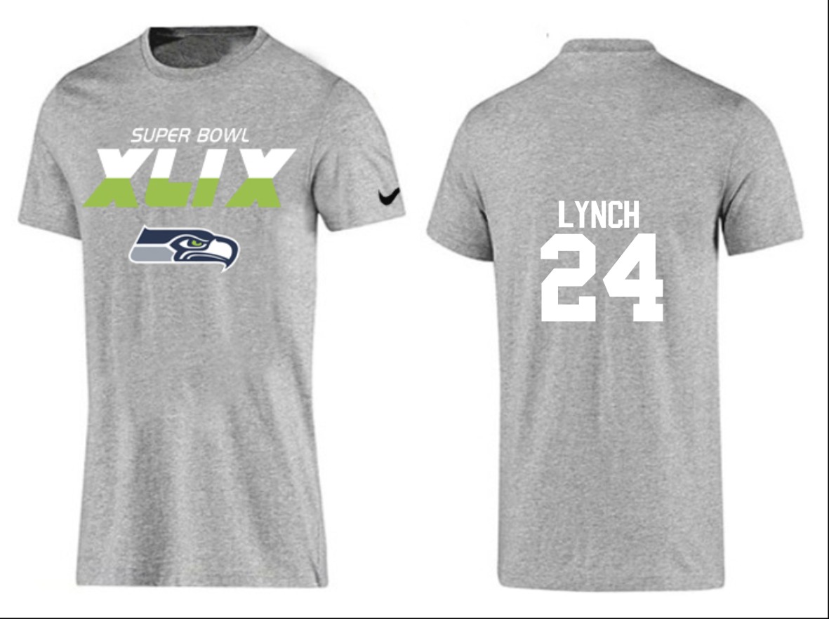 Mens Seattle Seahawks #24 Lynch Grey Color Superbowl T-Shirt