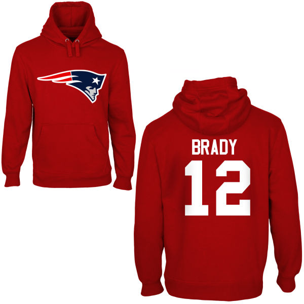 Mens New England Patriots #12 Brady Red Pullover Hoodie