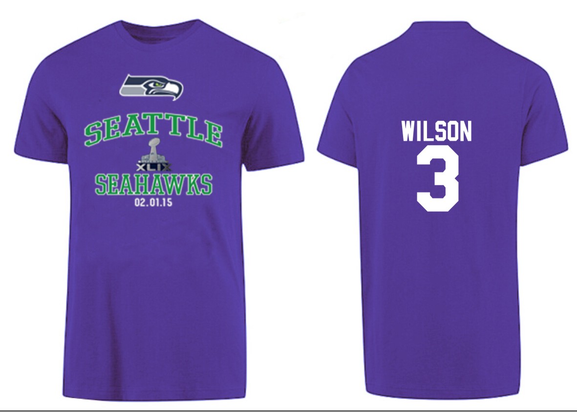 Mens Seattle Seahawks #3 Wilson Purple Superbowl T-Shirt