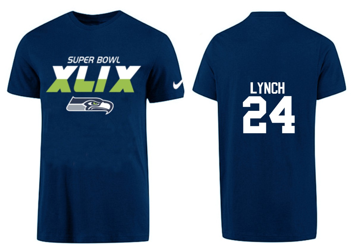 Mens Seattle Seahawks #24 Lynch D.Blue Superbowl T-Shirt