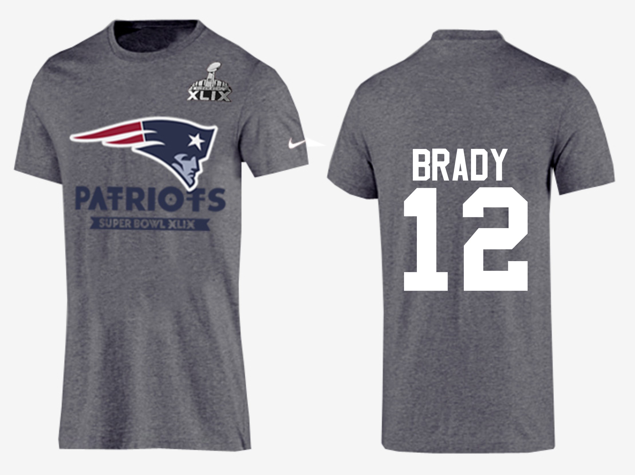 Mens New England Patriots #12 Brady Grey Superbowl T-Shirt